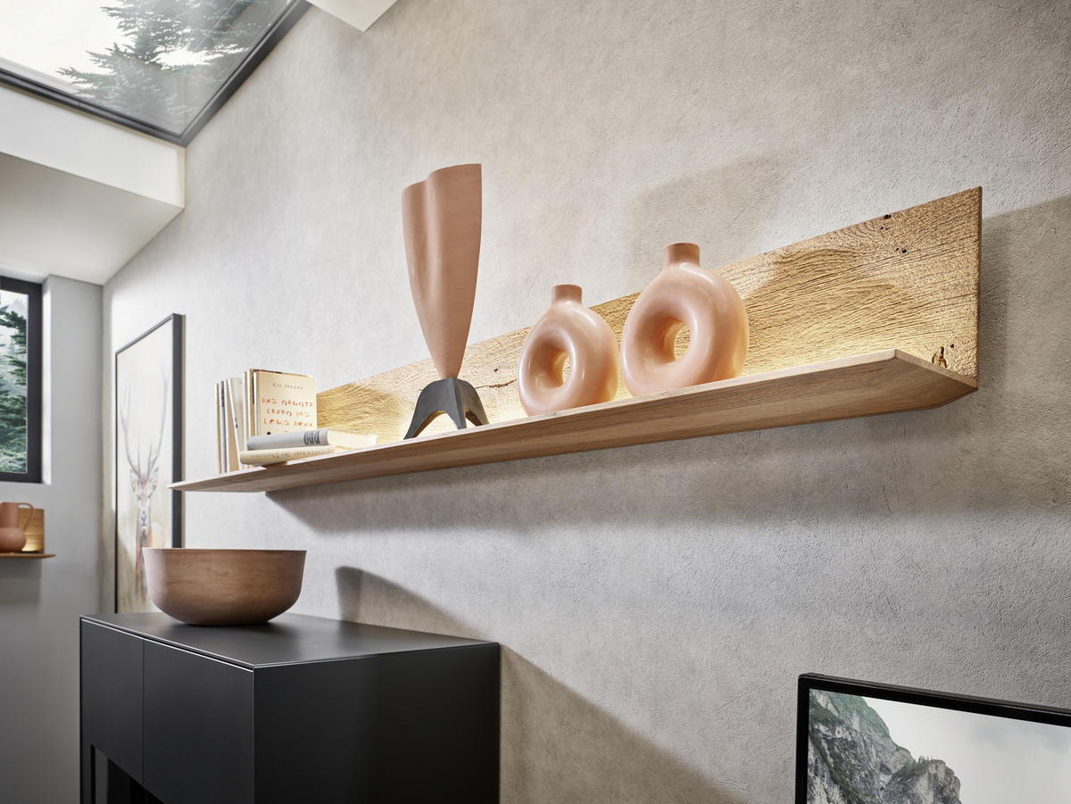 WOHNWAND  in Anthrazit, Eichefarben 299/148/44 cm  - Eichefarben/Anthrazit, Natur, Glas/Holz (299/148/44cm) - Valnatura