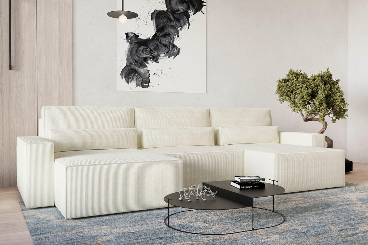 WOHNLANDSCHAFT BRAZIL MINI U in Creme  - Creme/Schwarz, Design, Kunststoff/Textil (162/350/162cm) - MID.YOU