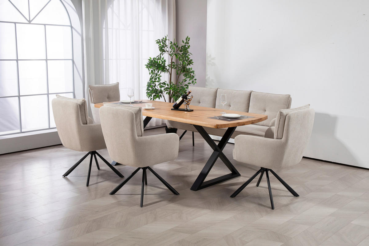 SITZBANK 180/93/67 cm Cord Beige Metall  - Beige/Schwarz, Design, Textil/Metall (180/93/67cm) - Novel