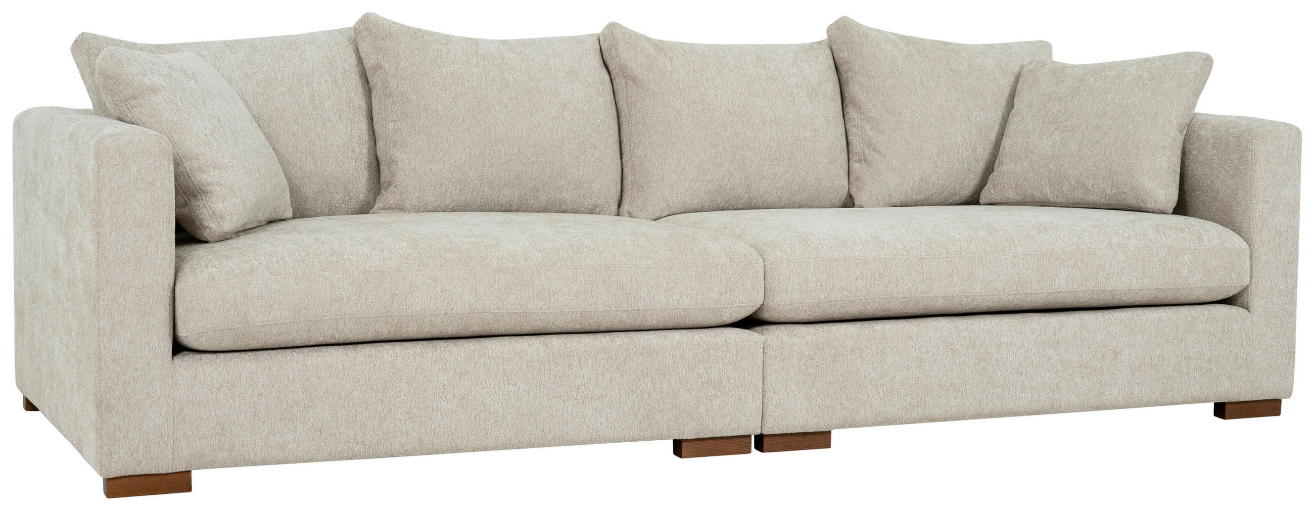 3-SITS SOFFA i chenille beige  - beige/brun, Klassisk, metall/trä (266/80/113cm) - Carryhome