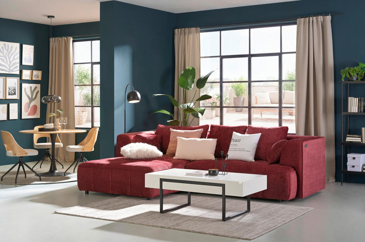 ECKSOFA Kirschrot Webstoff Zierkissen, Rückenkissen  - Schwarz/Kirschrot, Design, Kunststoff/Textil (188/288cm) - Welnova