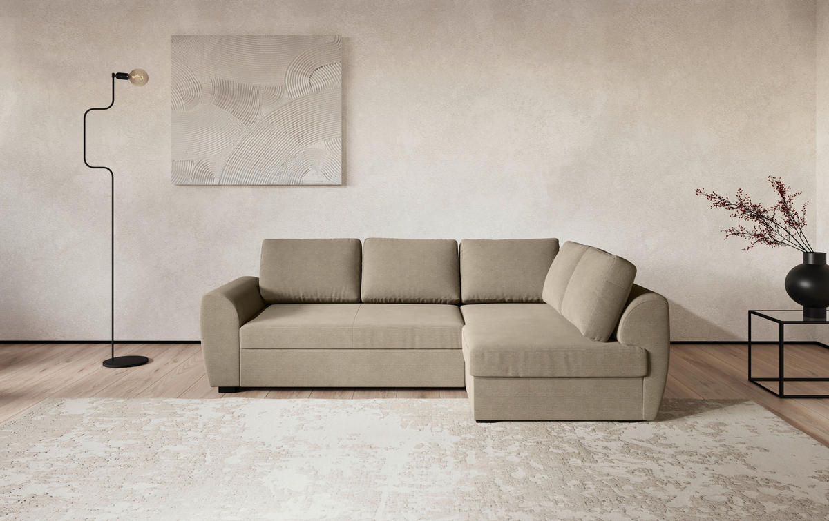 ECKSOFA Braun Cord Zierkissen, Bettkasten  - Schwarz/Braun, Trend, Kunststoff/Textil (253/154cm) - MID.YOU