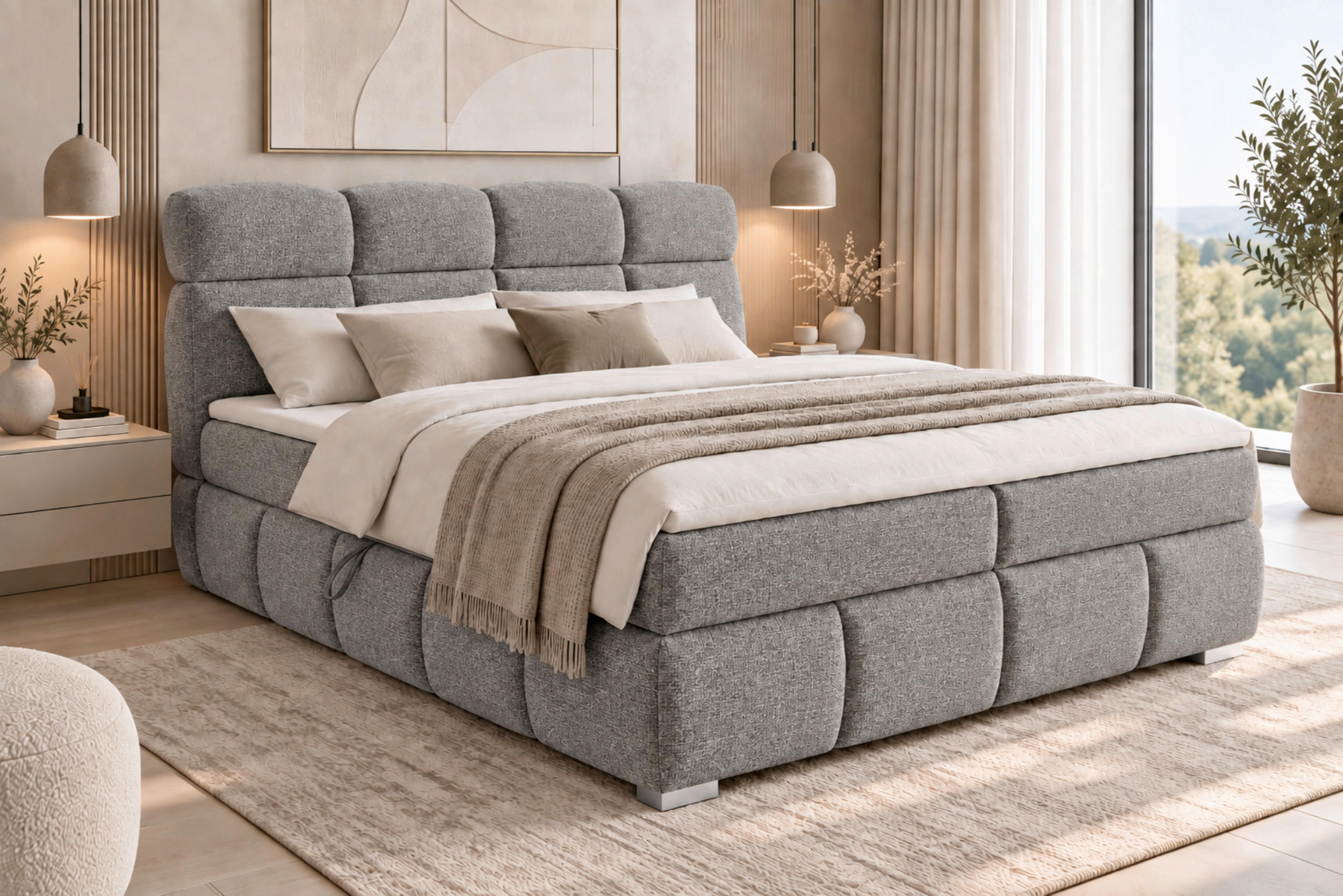 BOXBETT 180/200 cm,  in Grau, Bettkasten, Topper,  - Chromfarben/Grau, MODERN, Holz/Kunststoff (180/200cm) - MID.YOU