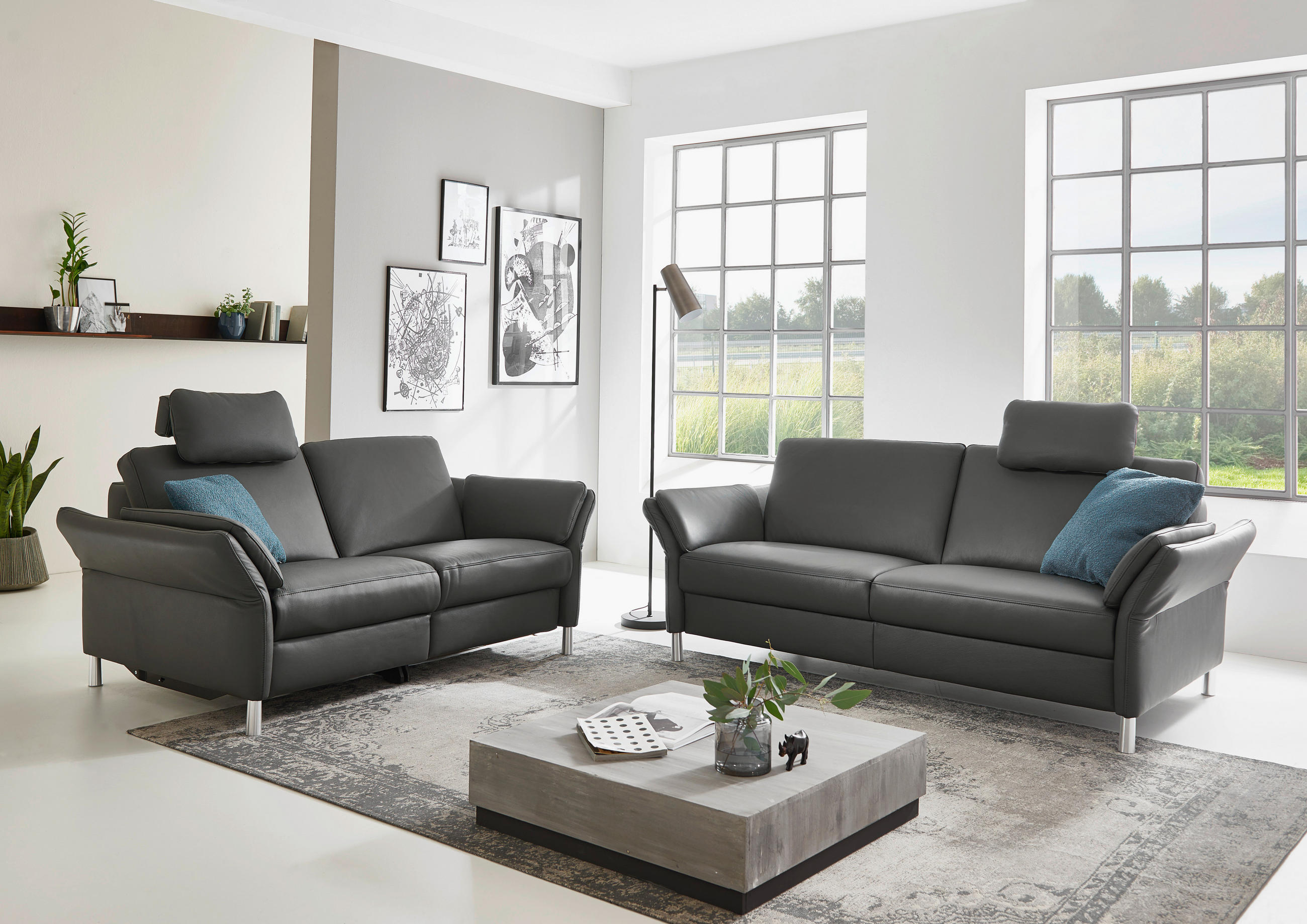 3-SITS SOFFA i äkta läder röd - röd/aluminiumfärg, Design, metall/läder (190/82/99cm) - Dieter Knoll