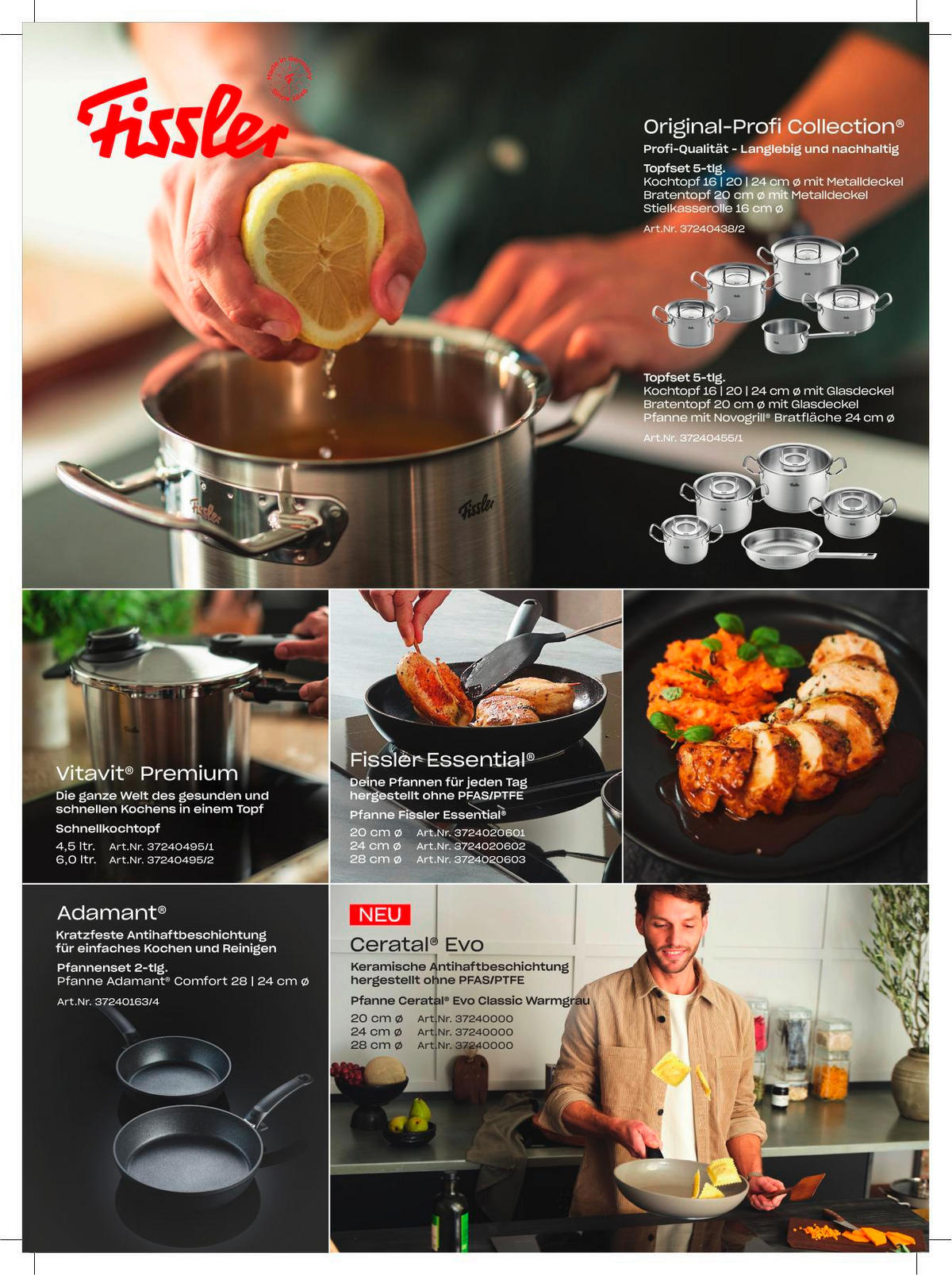 KOCHTOPFSET ORIGINAL-PROFI COLLECTION® 5-teilig  - Silberfarben, Design, Metall - Fissler