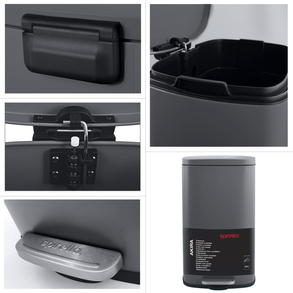 TRETEIMER 50 L  - Dunkelgrau/Schwarz, Basics, Kunststoff/Metall (42,7/29,7/64,3cm) - Spirella