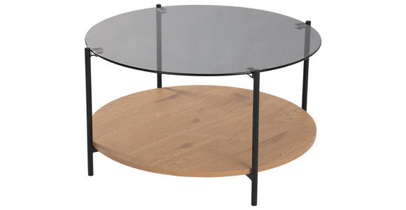 COUCHTISCH in Metall, Glas, Holzwerkstoff 80/80/45 cm  - Eichefarben/Schwarz, Design, Glas/Holzwerkstoff (80/80/45cm) - Carryhome