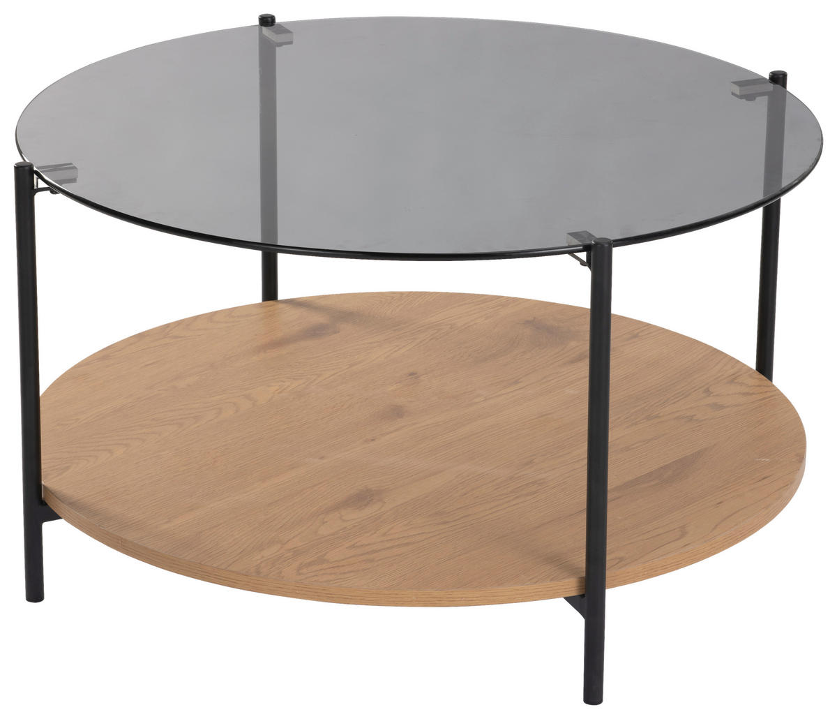 COUCHTISCH in Metall, Glas, Holzwerkstoff 80/80/45 cm  - Eichefarben/Schwarz, Design, Glas/Holzwerkstoff (80/80/45cm) - Carryhome