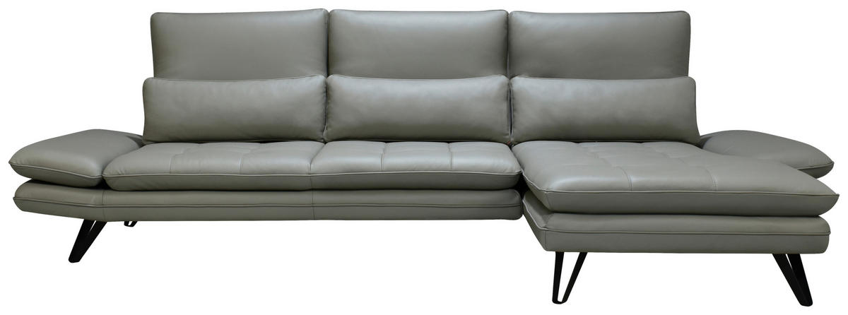 ECKSOFA Grau, Taupe Echtleder  - Taupe/Schwarz, Design, Leder/Kunststoff (312/104-128cm) - Celina Home