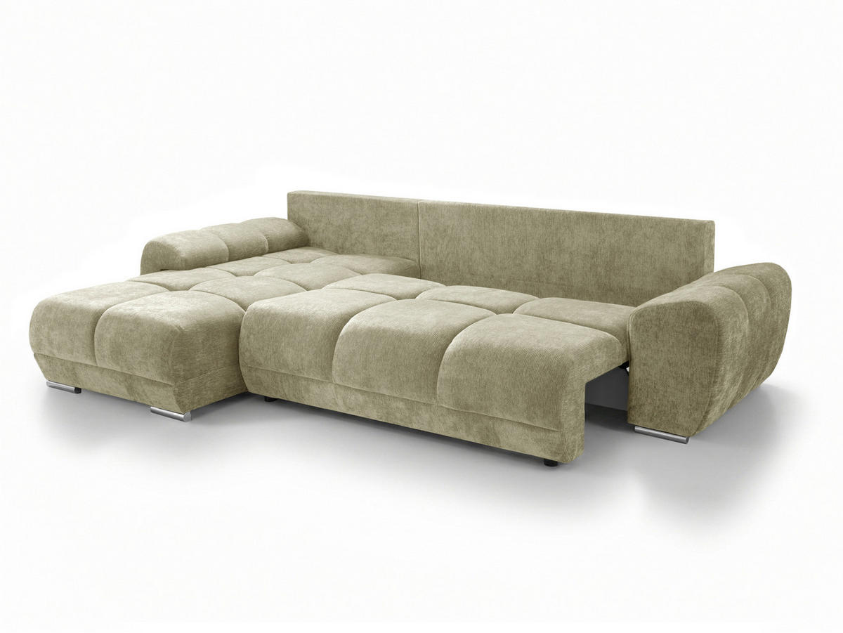 ECKSOFA  in Chenille Hellgrün  - Chromfarben/Schwarz, KONVENTIONELL, Kunststoff/Textil (183/290cm) - Xora