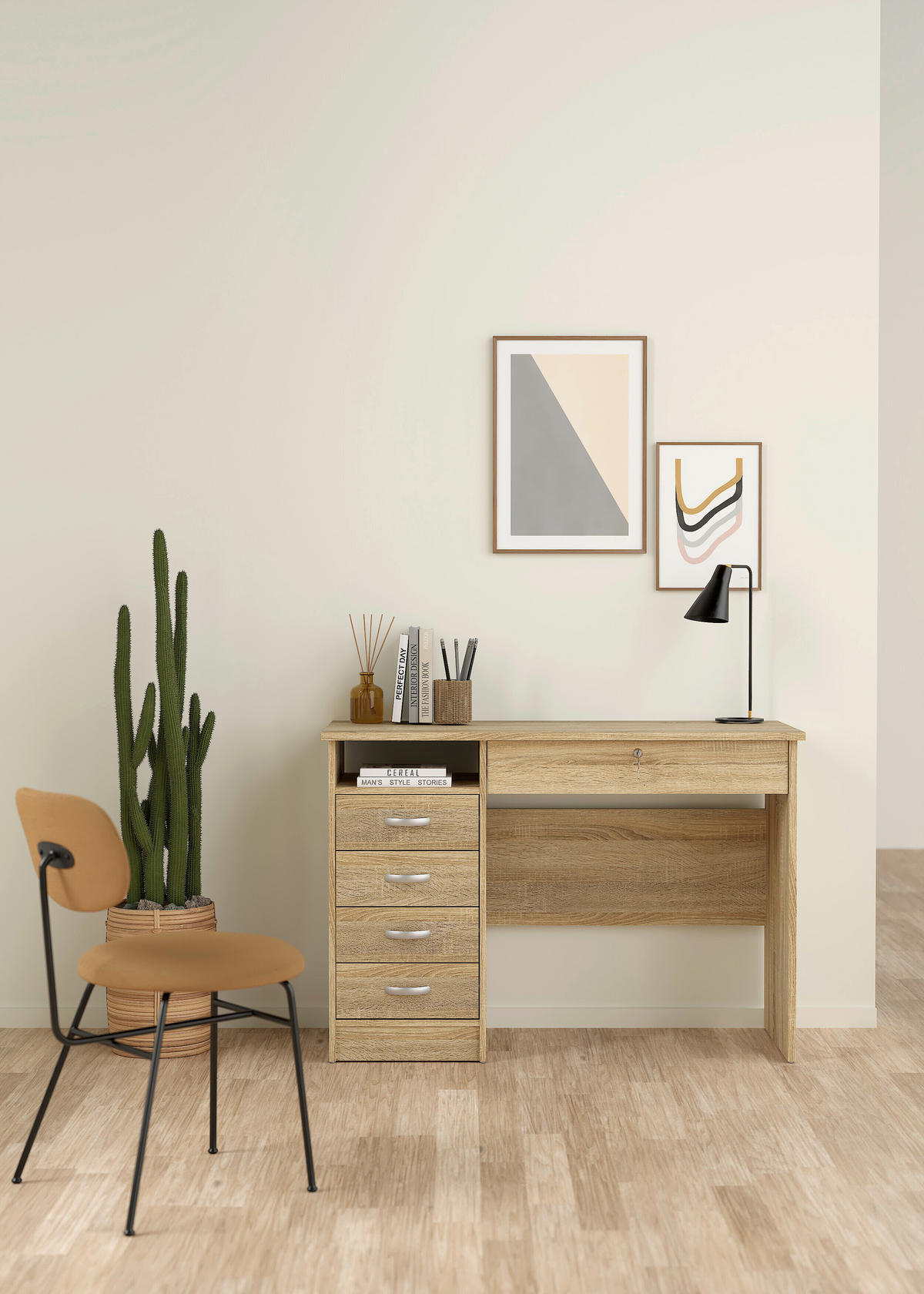 SCHREIBTISCH 109,3/48,5/75,6 cm  in Eichefarben  - Eichefarben/Silberfarben, MODERN, Holzwerkstoff/Kunststoff (109,3/48,5/75,6cm) - MID.YOU