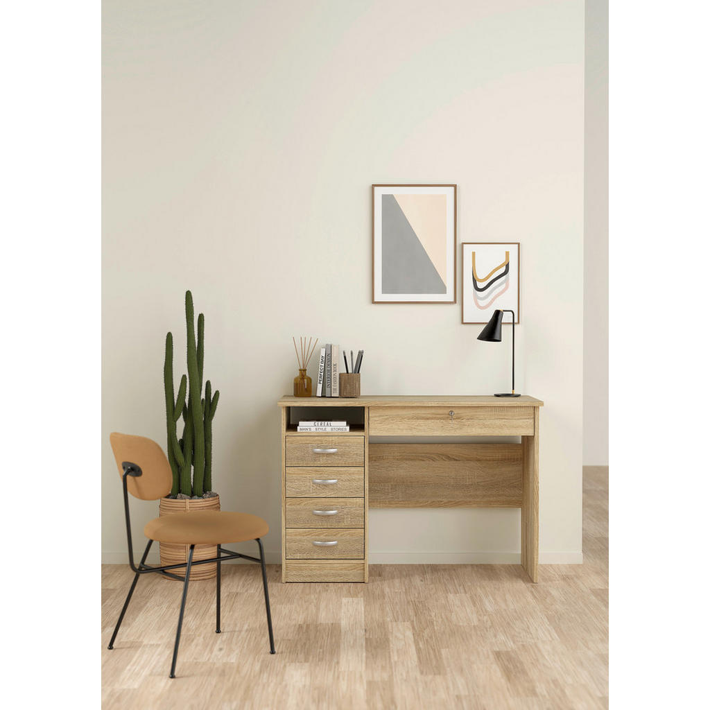 Thumbnail - Mid.you Schreibtisch, Eiche, Kunststoff, Holzoptik, 5 Schubladen, rechteckig, Wange, 48.5x75.6x109.3 cm, Stauraum, absch...