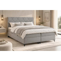 BOXBETT 180/200 cm,  in Grau, Bettkasten, Topper, H3 + H3 = fest  - Schwarz/Grau, MODERN, Holz/Textil (180/200cm) - MID.YOU