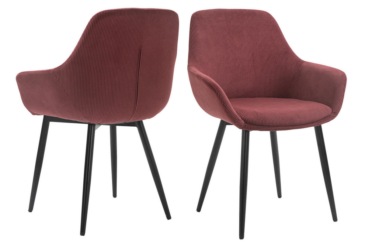 SADA STOLIČIEK S PODRÚČKAMI 2 kus - čierna/bobuľová, Modern, kov/textil (64/86/59cm) - Livetastic