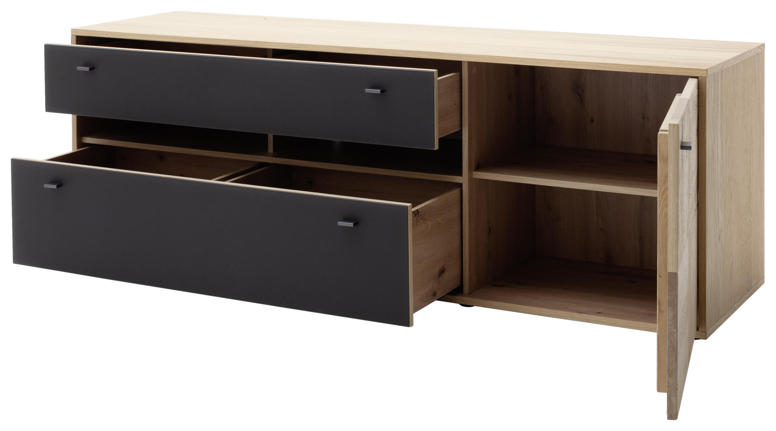 TV-BÄNK  i 184/63/50 cm  - ek Bianco/svart, Design, metall/trämaterial (184/63/50cm) - MID.YOU