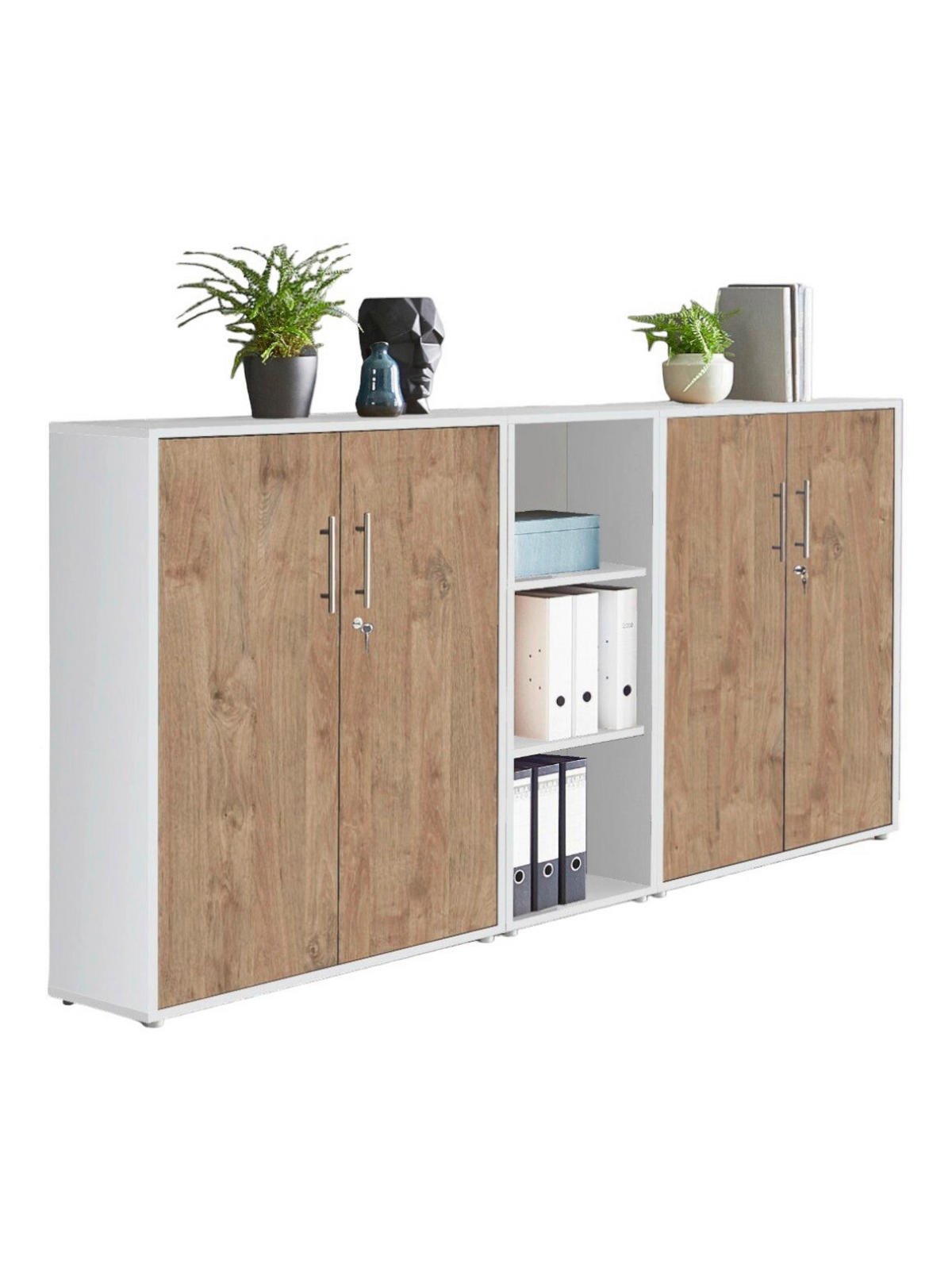 AKTENSCHRANK Weiß, Eichefarben  - Eichefarben/Weiß, MODERN, Holzwerkstoff (213/113/33cm) - MID.YOU