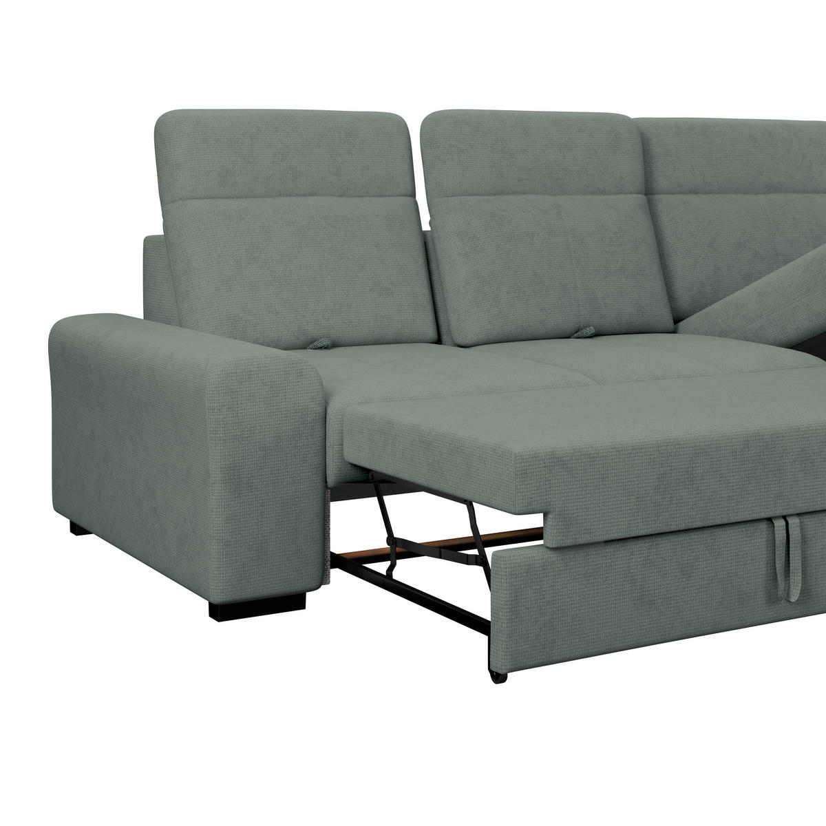 ECKSOFA Grün Chenille Rücken echt, Kopfteilverstellung  - Schwarz/Grün, KONVENTIONELL, Holz/Textil (286/203cm) - MID.YOU