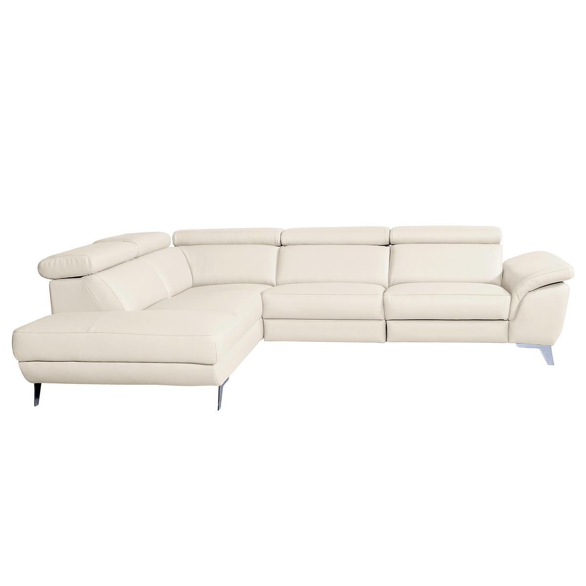 ECKSOFA Creme Echtleder Rücken echt, Armteilverstellung, Kopfteilverstellung  - Silberfarben/Creme, Design, Leder/Metall (228/283cm) - Livetastic