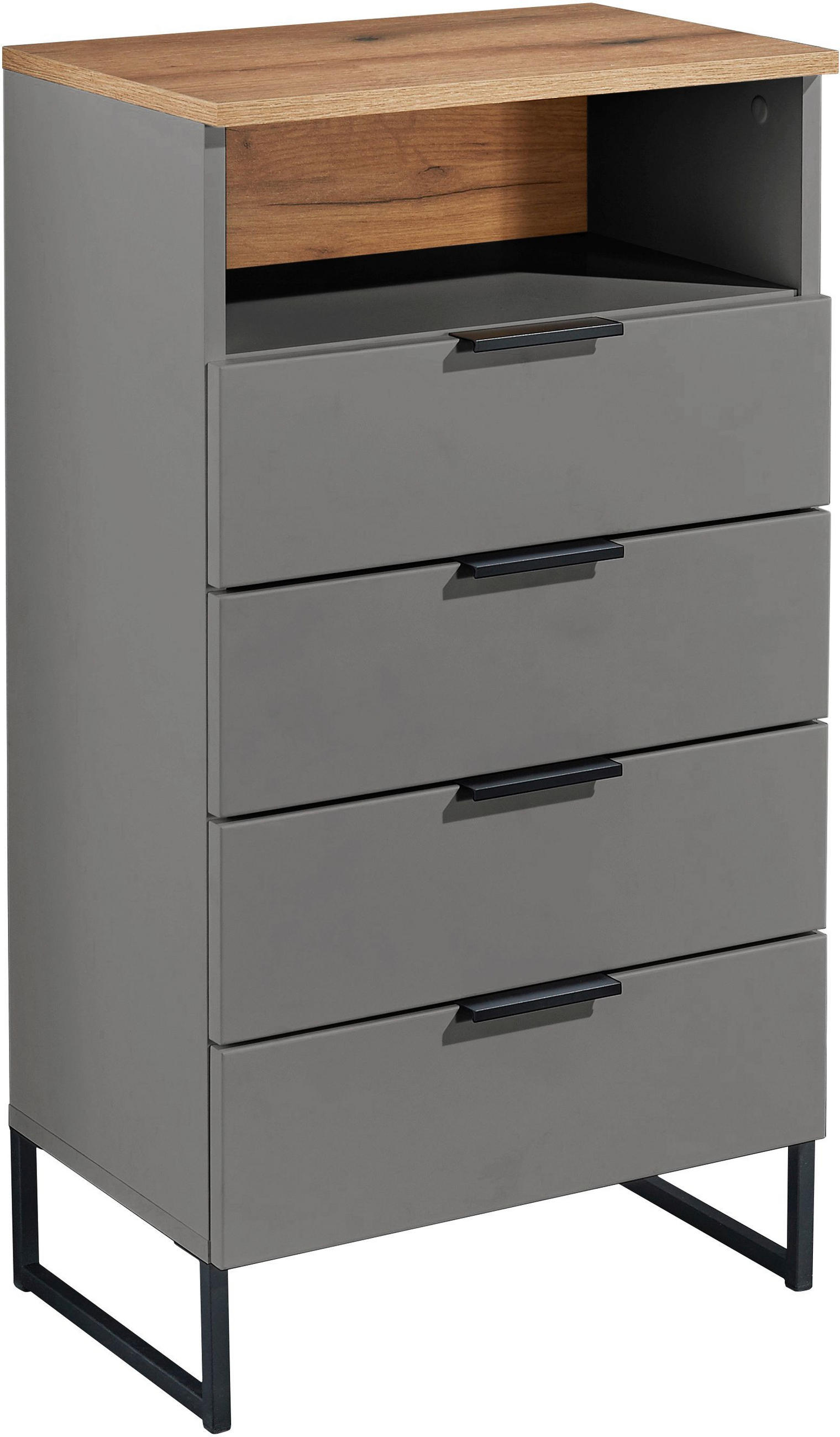 MIDISCHRANK 50/91/32 cm  - Eichefarben/Schwarz, KONVENTIONELL, Holzwerkstoff/Metall (50/91/32cm) - home24