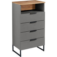 MIDISCHRANK 50/91/32 cm  - Eichefarben/Schwarz, KONVENTIONELL, Holzwerkstoff/Metall (50/91/32cm) - home24