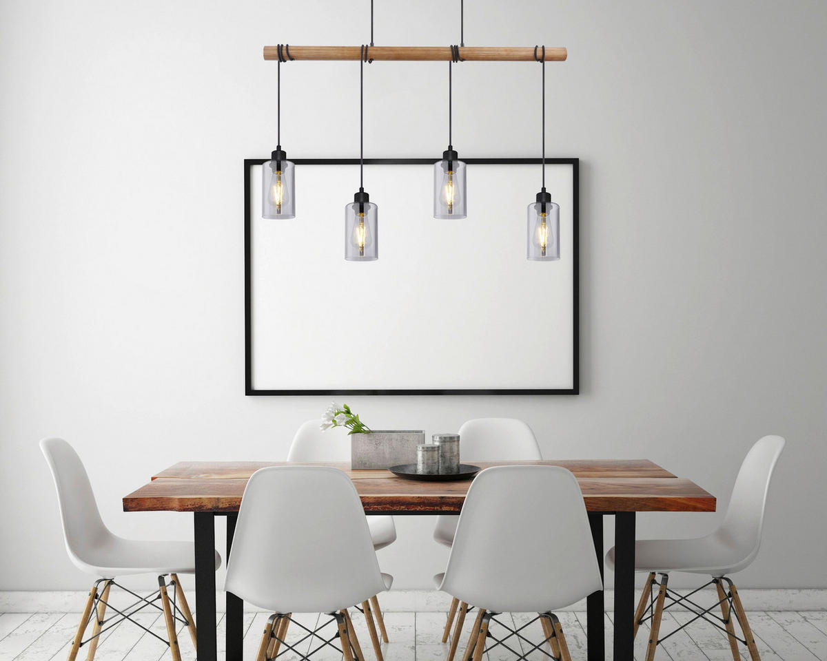 HÄNGELEUCHTE 98/15/130 cm    - Schwarz/Braun, Natur, Glas/Holz (98/15/130cm) - Globo