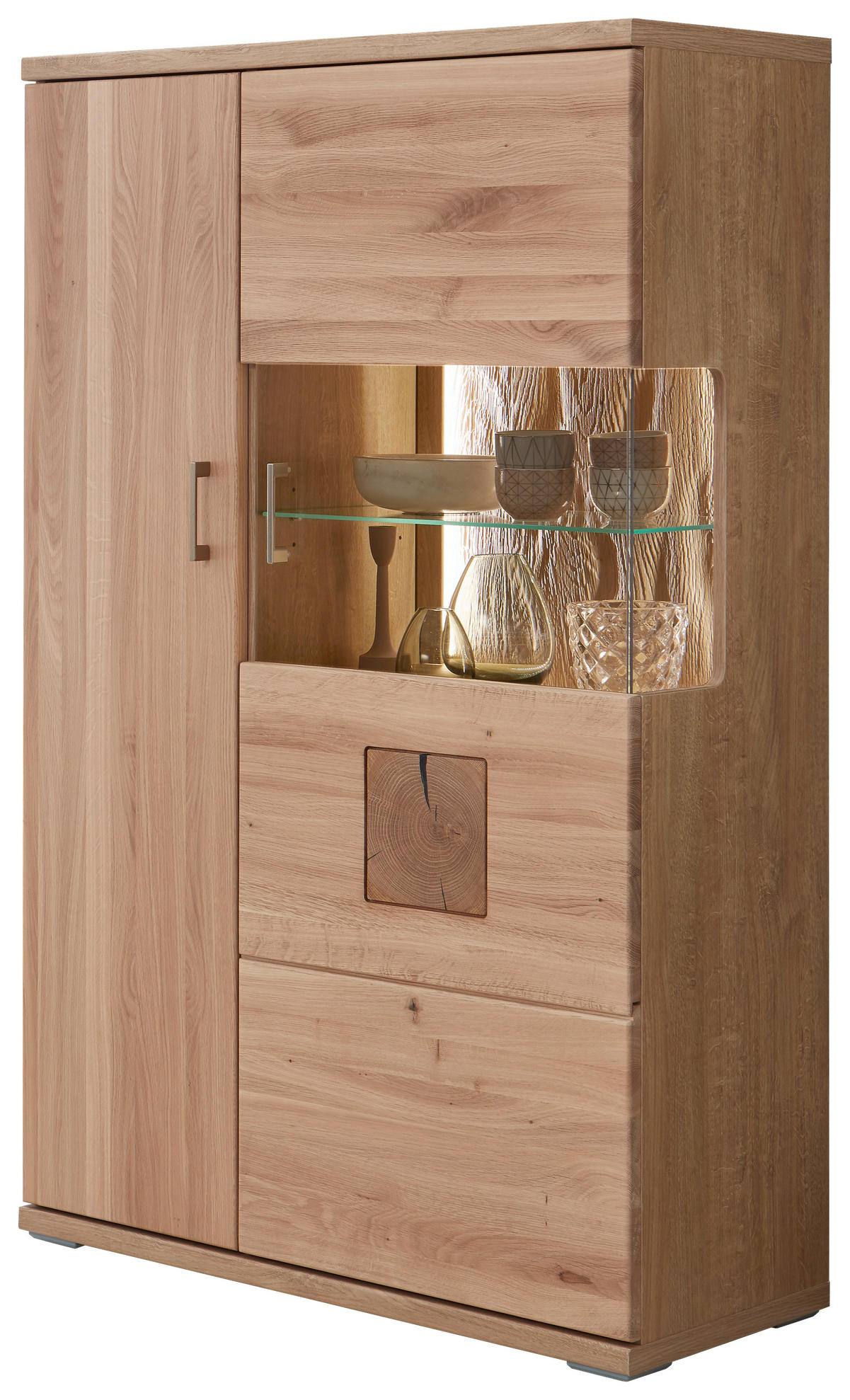 WOHNWAND  in Alteiche  330/208,3/50,2 cm  - Alteiche/Silberfarben, KONVENTIONELL, Glas/Holz (330/208,3/50,2cm) - Livetastic