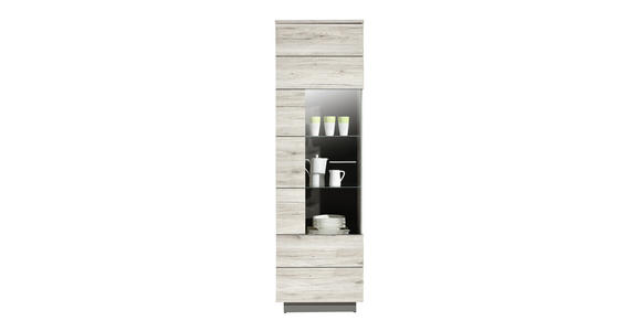 VITRINE in Grau, Eichefarben  - Eichefarben/Alufarben, Design, Glas/Holzwerkstoff (60,2/200,9/41,3cm) - Hom`in