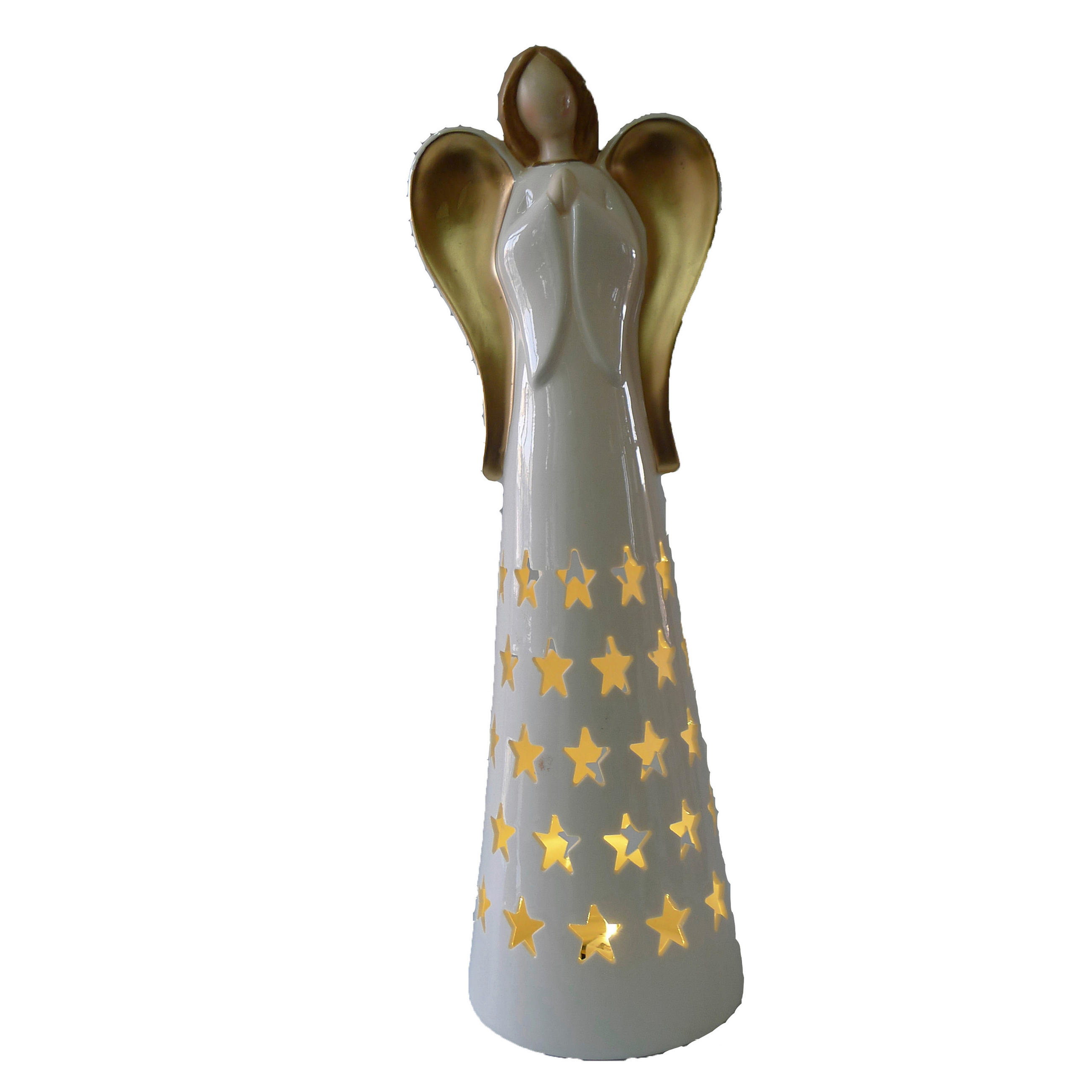 UKRASNI ANĐEO - bela/zlatna, Lajfstajl, keramika (10,6/32/10,6cm) - X-Mas