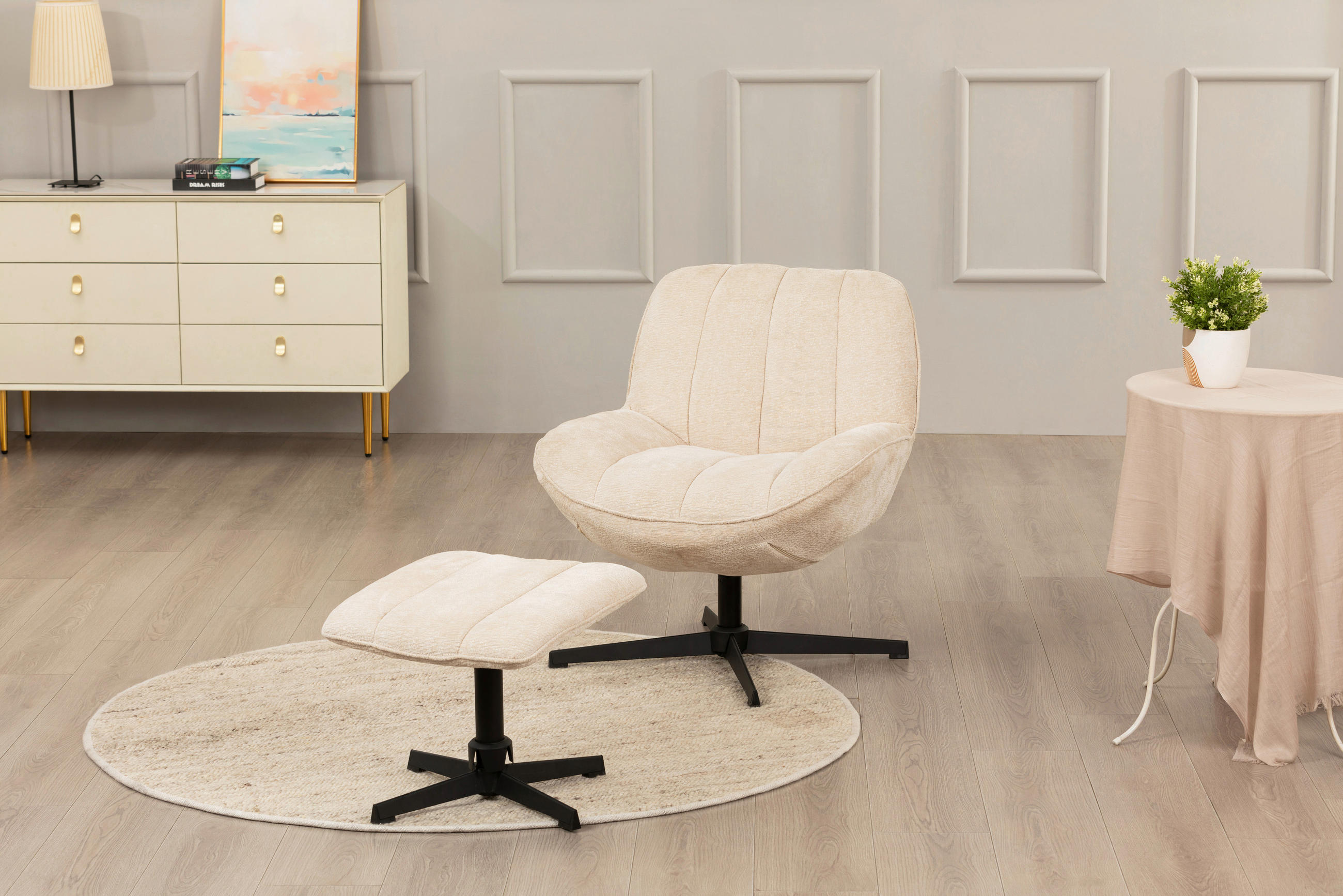 SESSELSET Samt    - Beige/Schwarz, Design, Textil/Metall (75/73/77cm) - Livetastic