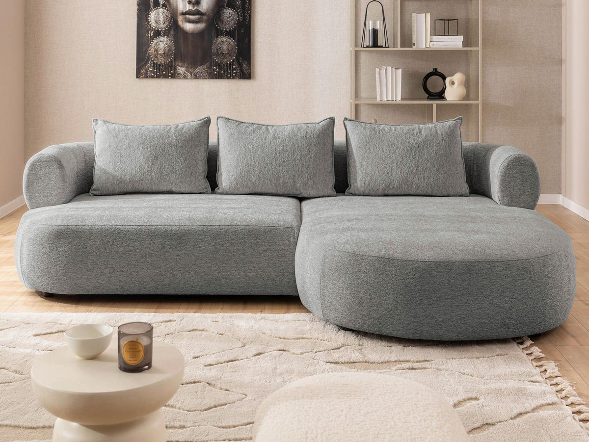 ECKSOFA in Chenille Grau  256/156 cm  - Schwarz/Grau, Design, Kunststoff/Textil (256/156cm) - Livetastic