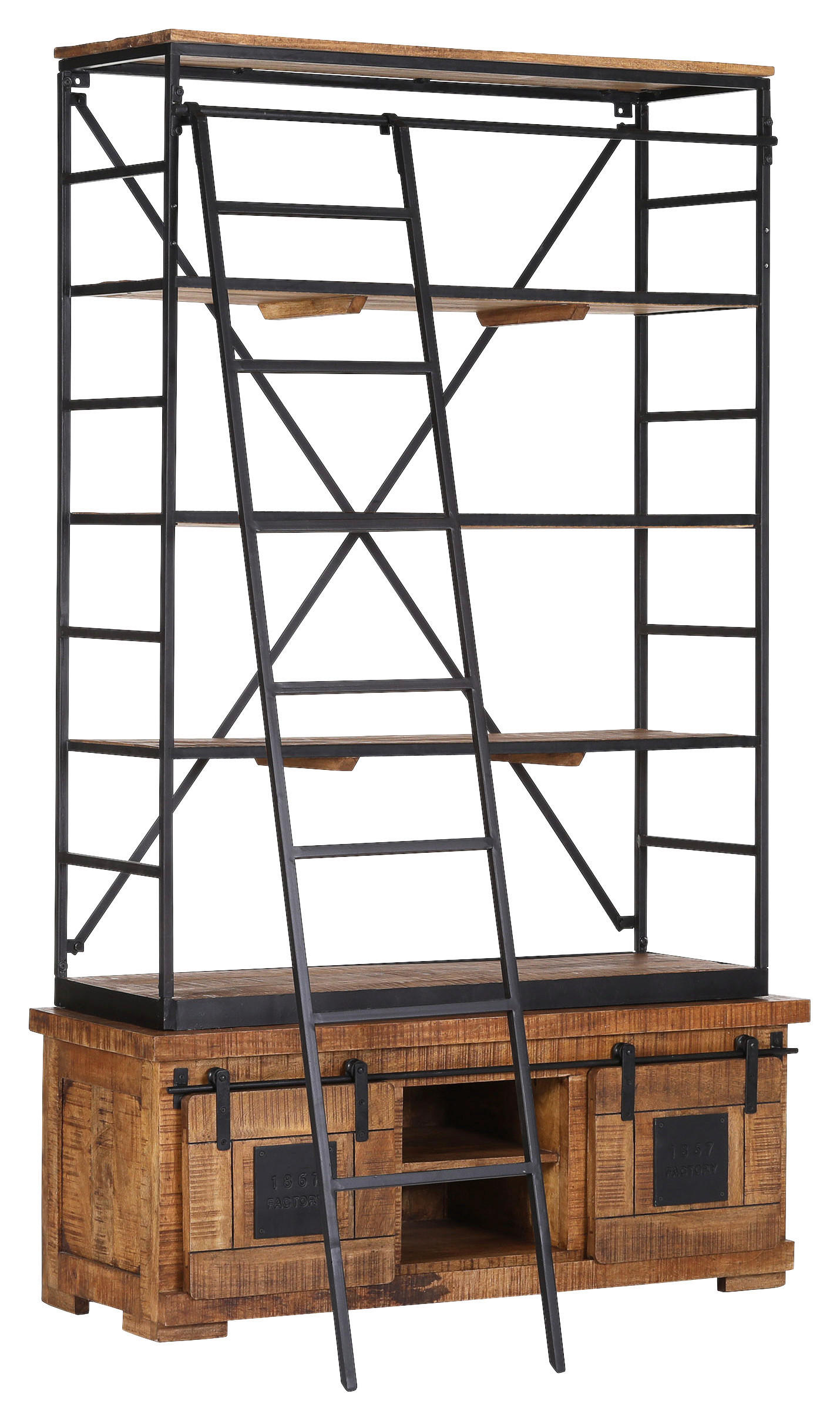 BÜCHERWAND Mangoholz massiv Naturfarben, Schwarz  - Schwarz/Naturfarben, KONVENTIONELL, Holz/Metall (127/210/45cm) - Landscape