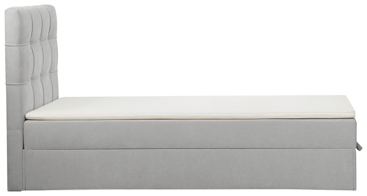BOXBETT 100/200 cm,  in Hellgrau, Matratze, gepolstertes Kopfteil, Bettkasten, Topper, H3 = fest  - Hellgrau/Schwarz, Basics, Kunststoff/Textil (100/200cm) - Chameo