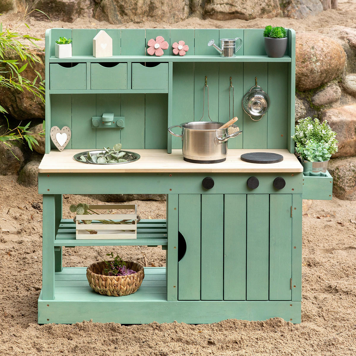 MATSCHKÜCHE EXPLORER Metall, Holz Pastellgrün  - Pastellgrün, Basics, Holz/Metall (102/40/105cm) - MUDDY BUDDY