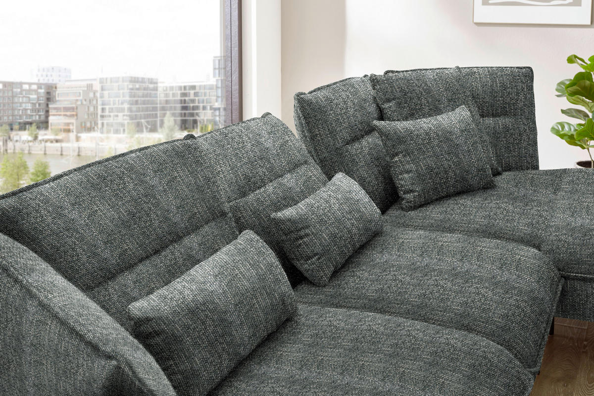 ECKSOFA in Flachgewebe Dunkelgrau  - Dunkelgrau/Schwarz, Design, Textil/Metall (339/153cm) - Moderano