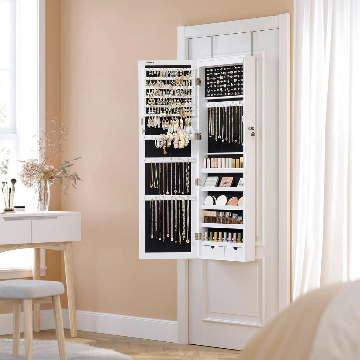 SCHMUCKSCHRANK - Weiß, Trend, Glas/Holzwerkstoff (37,1/137,9/9,9cm) - Boxxx