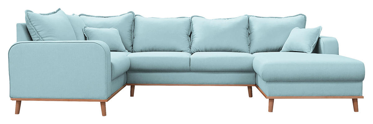 WOHNLANDSCHAFT in Textilgeflecht Hellblau  - Wengefarben/Hellblau, Design, Holz/Textil (167/296/170cm) - Livetastic