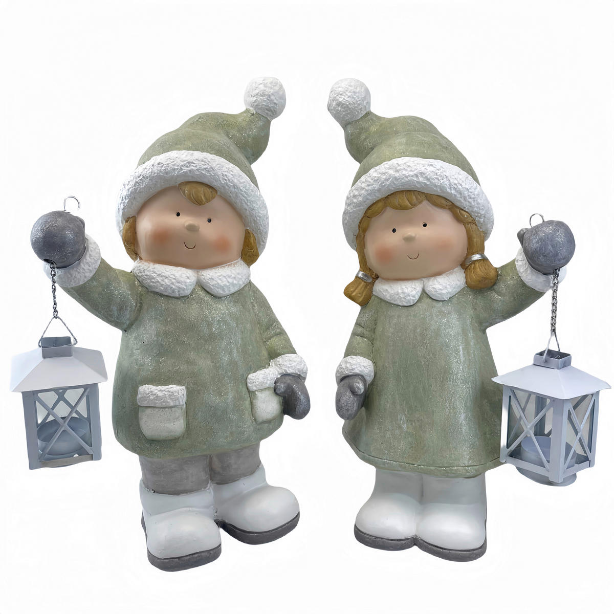 UKRASNA FIGURICA DETE - siva/zelena, Lajfstajl, kamen/metal (22/40/16,5cm) - X-Mas