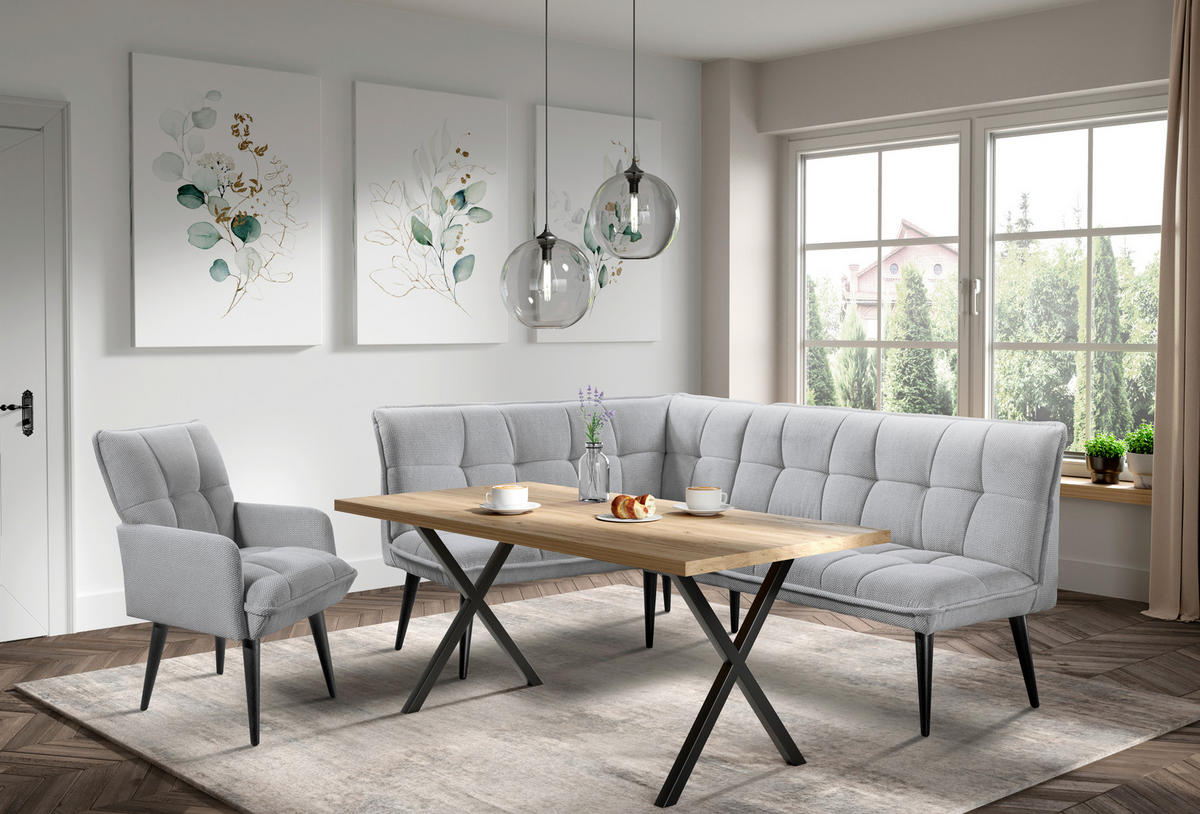 KLUPA KUTNA  srebrne boje  drvo, tekstil, drvni materijal      - srebrne boje/crna, Moderno, drvni materijal/drvo (240/161cm) - Livetastic