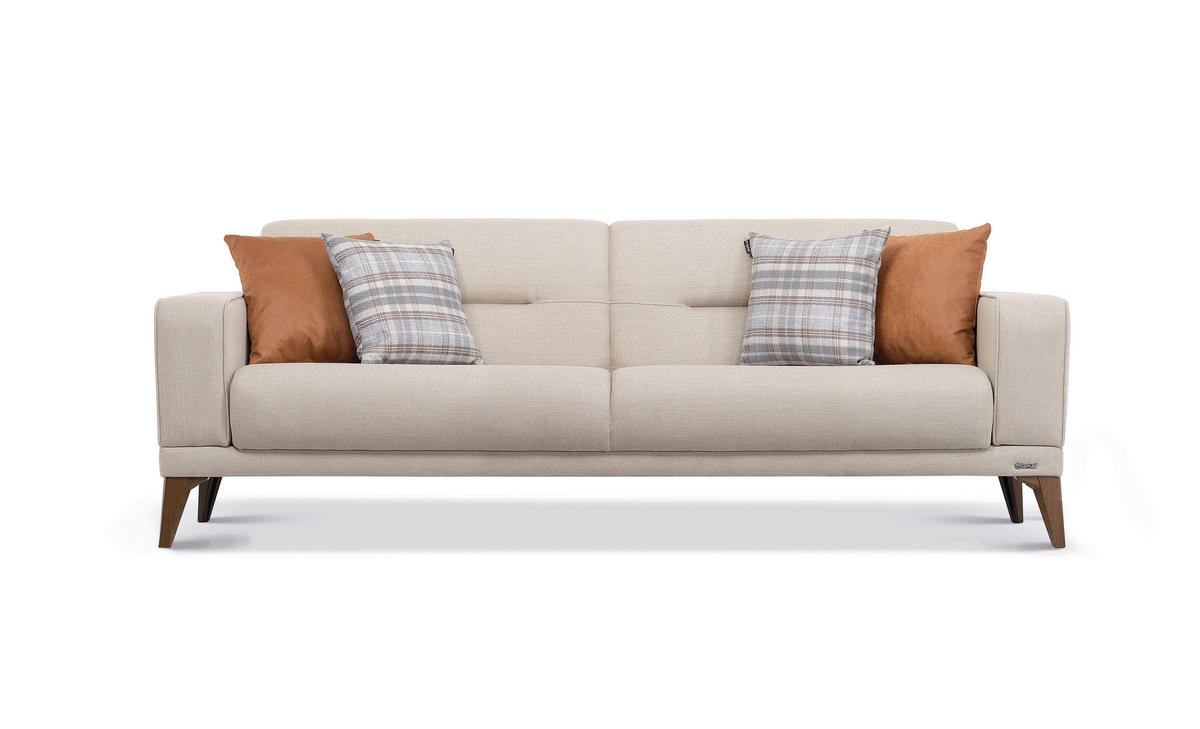 3-SITZER-SOFA Leinenoptik Greige  - Sandfarben/Greige, Design, Kunststoff/Textil (228/82/86cm) - Livetastic
