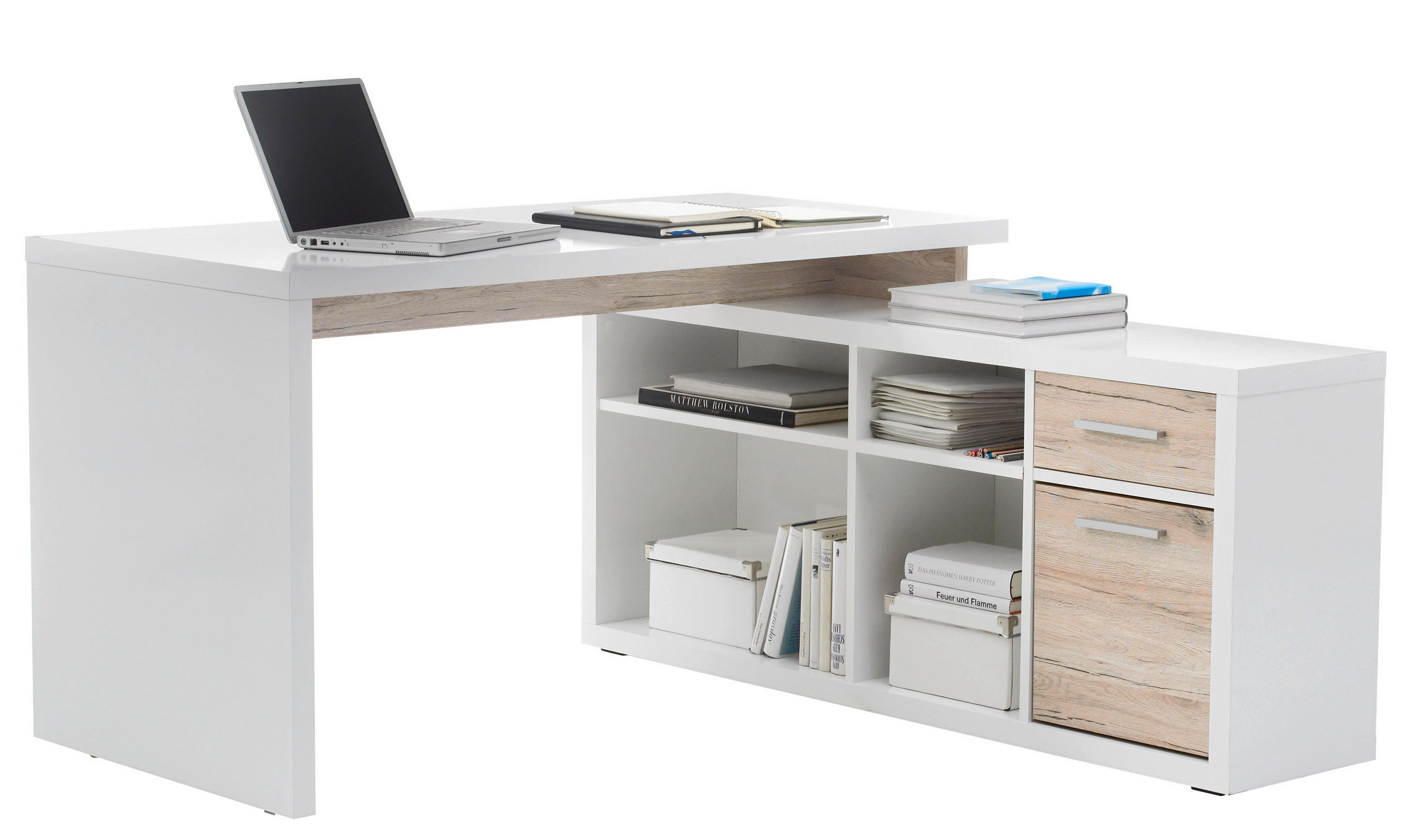 MASĂ DE BIROU PE COLț in material pe bază de lemn  - argintiu/alb, Modern, plastic/material pe bază de lemn (140/65/75cm) - MID.YOU