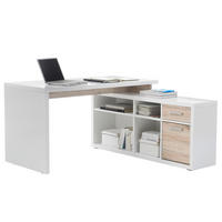 ECKSCHREIBTISCH 140/65/75 cm  in Weiß, Eichefarben  - Eichefarben/Silberfarben, MODERN, Holzwerkstoff/Kunststoff (140/65/75cm) - MID.YOU