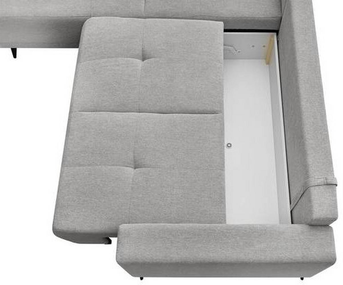 ECKSOFA RAFAEL Hellgrau Struktur Rückenkissen, Bettkasten  - Hellgrau/Schwarz, Design, Textil/Metall (218/269cm) - P & B