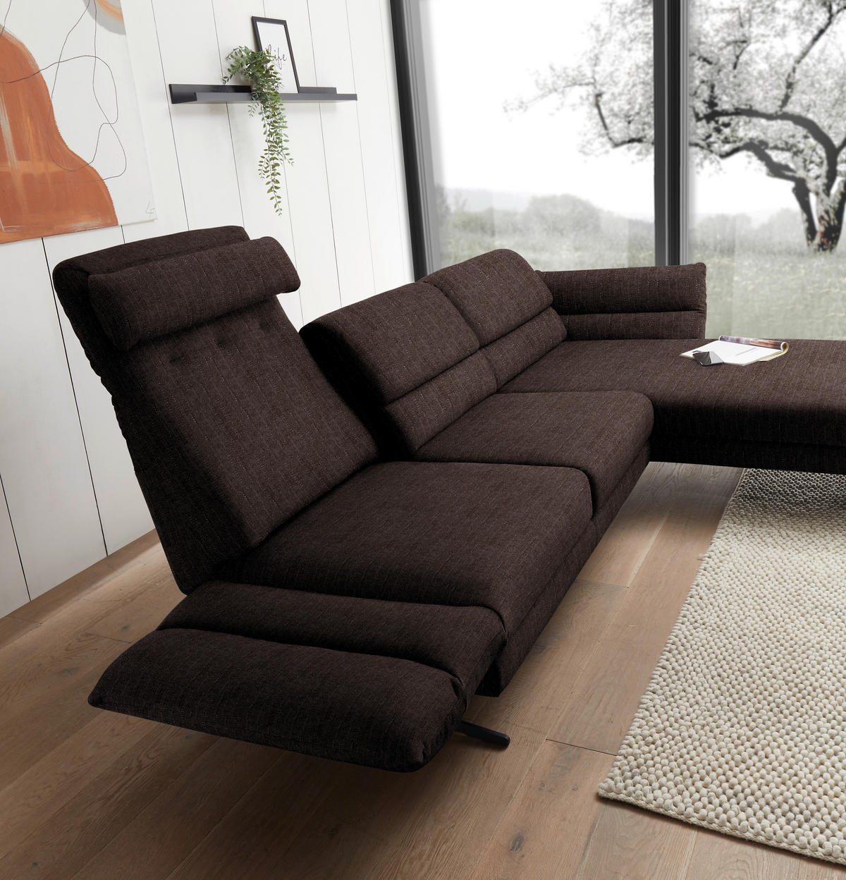 ECKSOFA in Flachgewebe Braun  279-327/176-217 cm  - Schwarz/Braun, Design, Textil/Metall (279-327/176-217cm) - Dieter Knoll