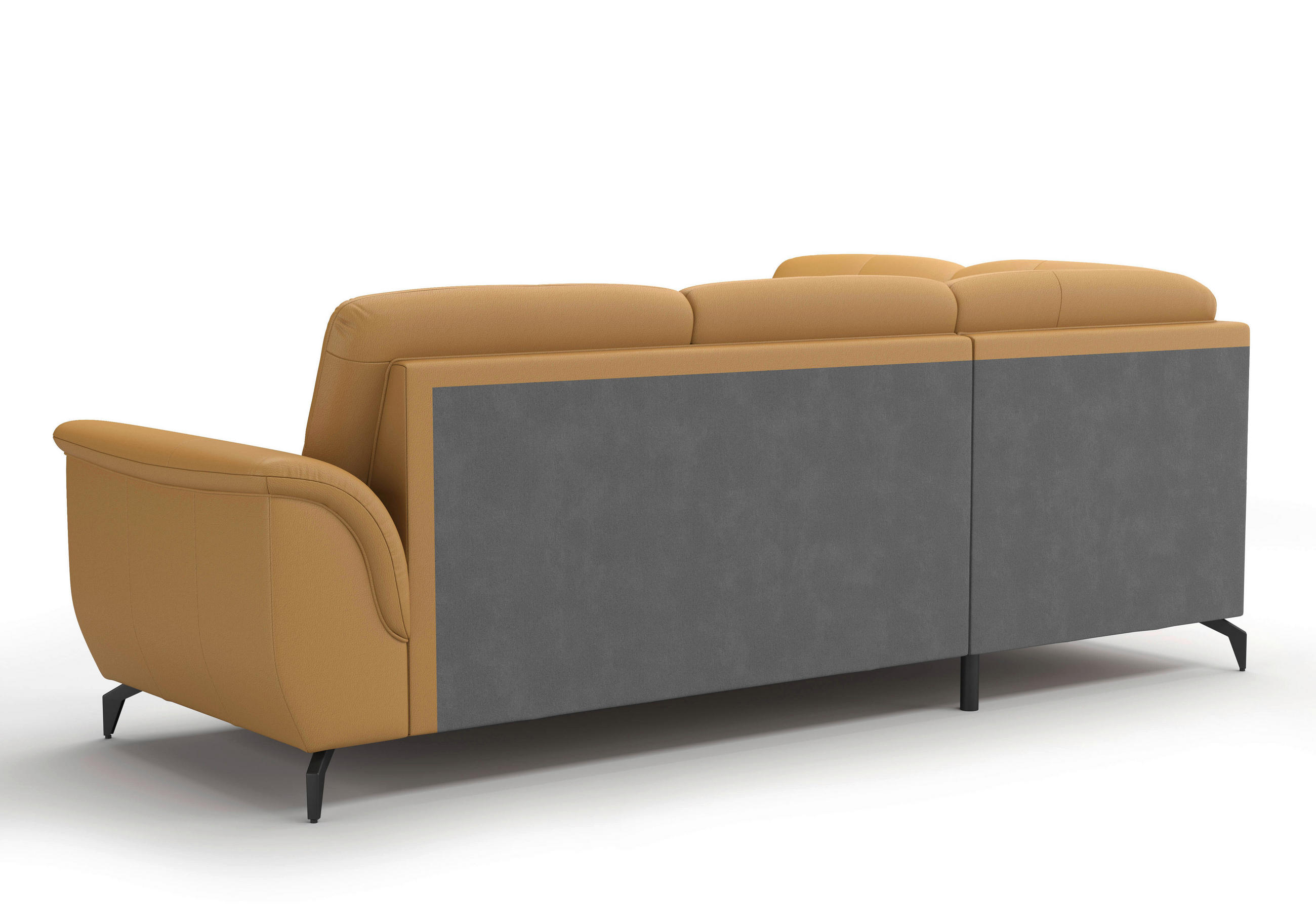 Thumbnail - Sit & More Ecksofa Zora E, Currygelb, Textil, Leder, Kombination Echtleder/Stoff, Nappaleder, 5,5-Sitzer, Ottomane links...