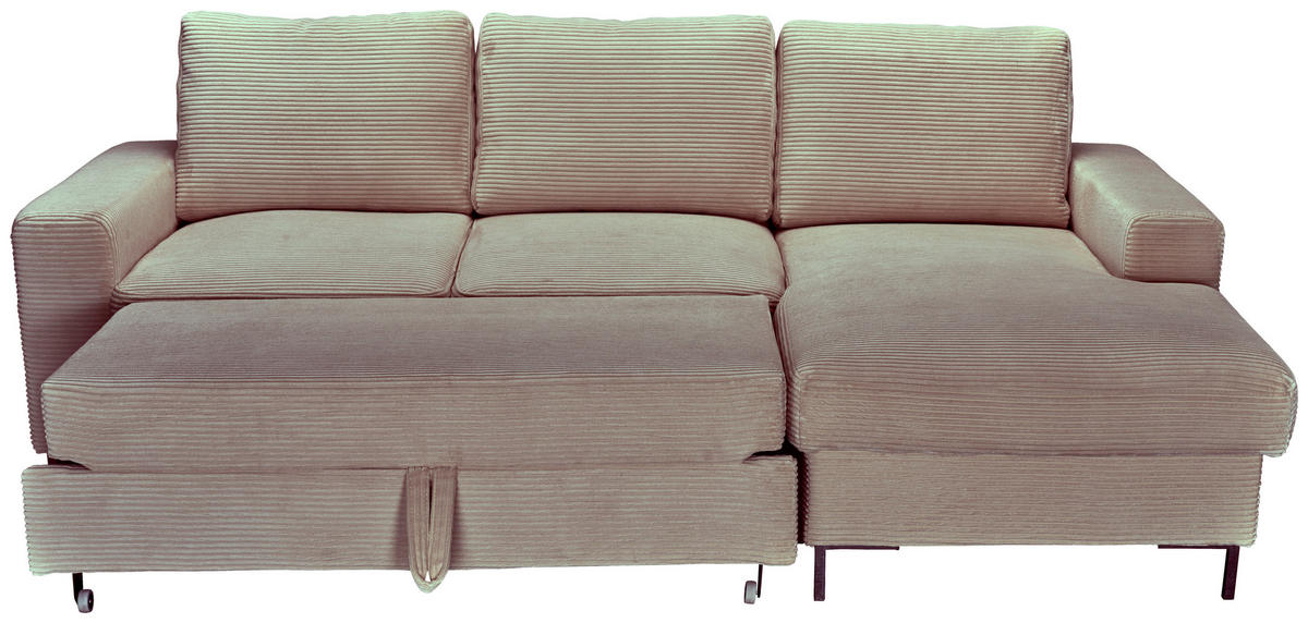 ECKSOFA Taupe Cord  - Taupe/Schwarz, KONVENTIONELL, Textil/Metall (240/150cm) - Carryhome