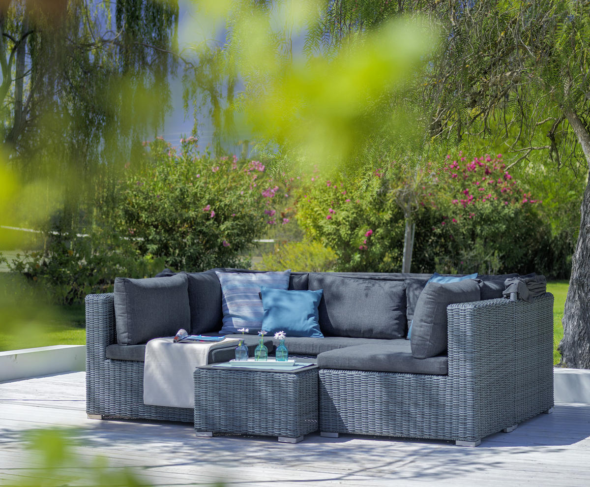 LOUNGE GARNITÚRA   228/70/84 cm  - szürke, Romantik / Landhaus, műanyag/textil (228/70/84cm) - Ambia Garden