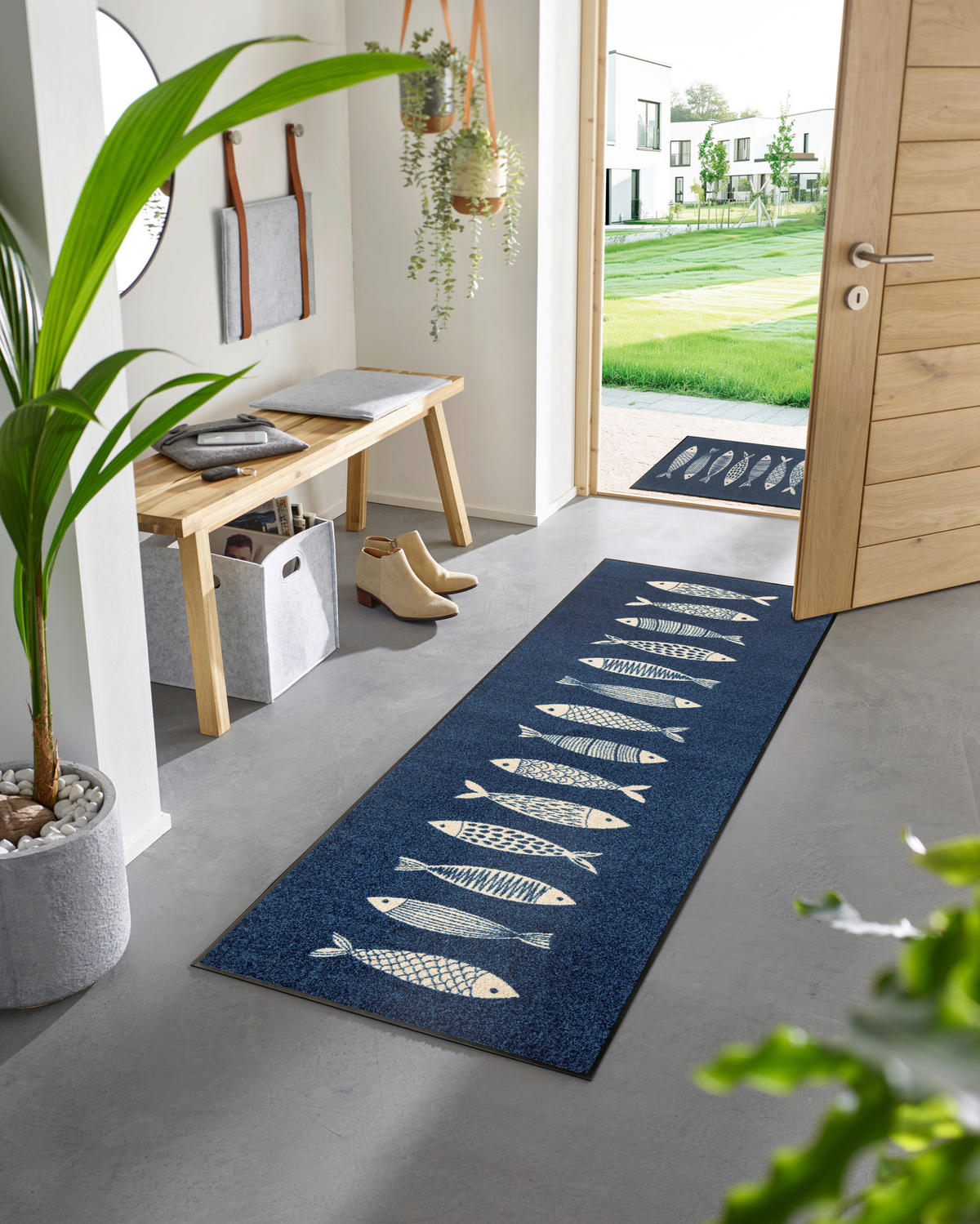 LÄUFER 60/180 cm Fish Tango Blau  - Blau, Design, Kunststoff/Textil (60/180cm) - wash+dry