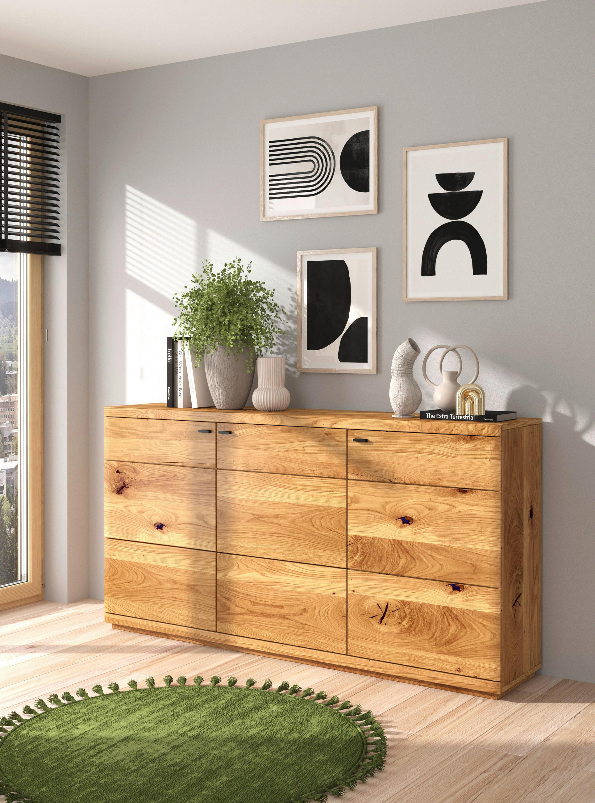 SIDEBOARD  in 181/95/38 cm  - Eichefarben/Schwarz, Natur, Holz/Metall (181/95/38cm) - Linea Natura