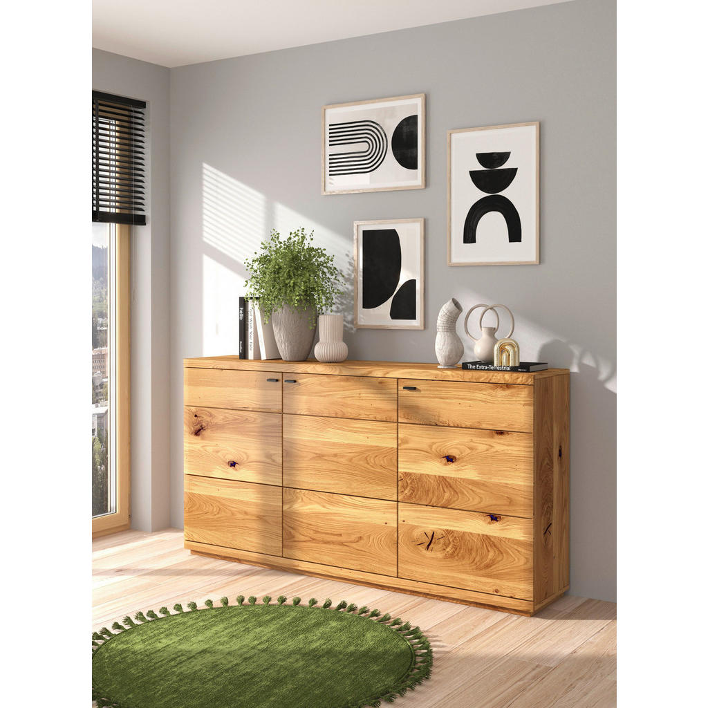 Thumbnail - Linea Natura Sideboard, Eiche, Metall, Eiche, massiv, 9 Fächer, 181x95x38 cm, stehend, Holzmöbel, Kleinmöbel Holz, Holzk...