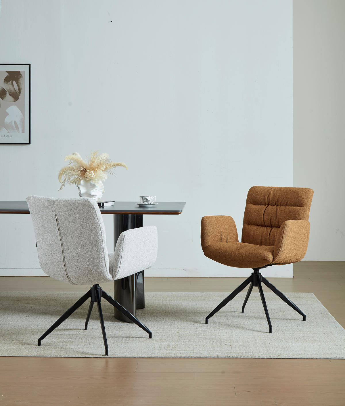 ARMLEHNSTUHL  Sitzfläche 360° drehbar Leinenoptik  Schwarz, Karamell  - Karamell/Schwarz, Design, Textil/Metall (62/86/65cm) - Dieter Knoll